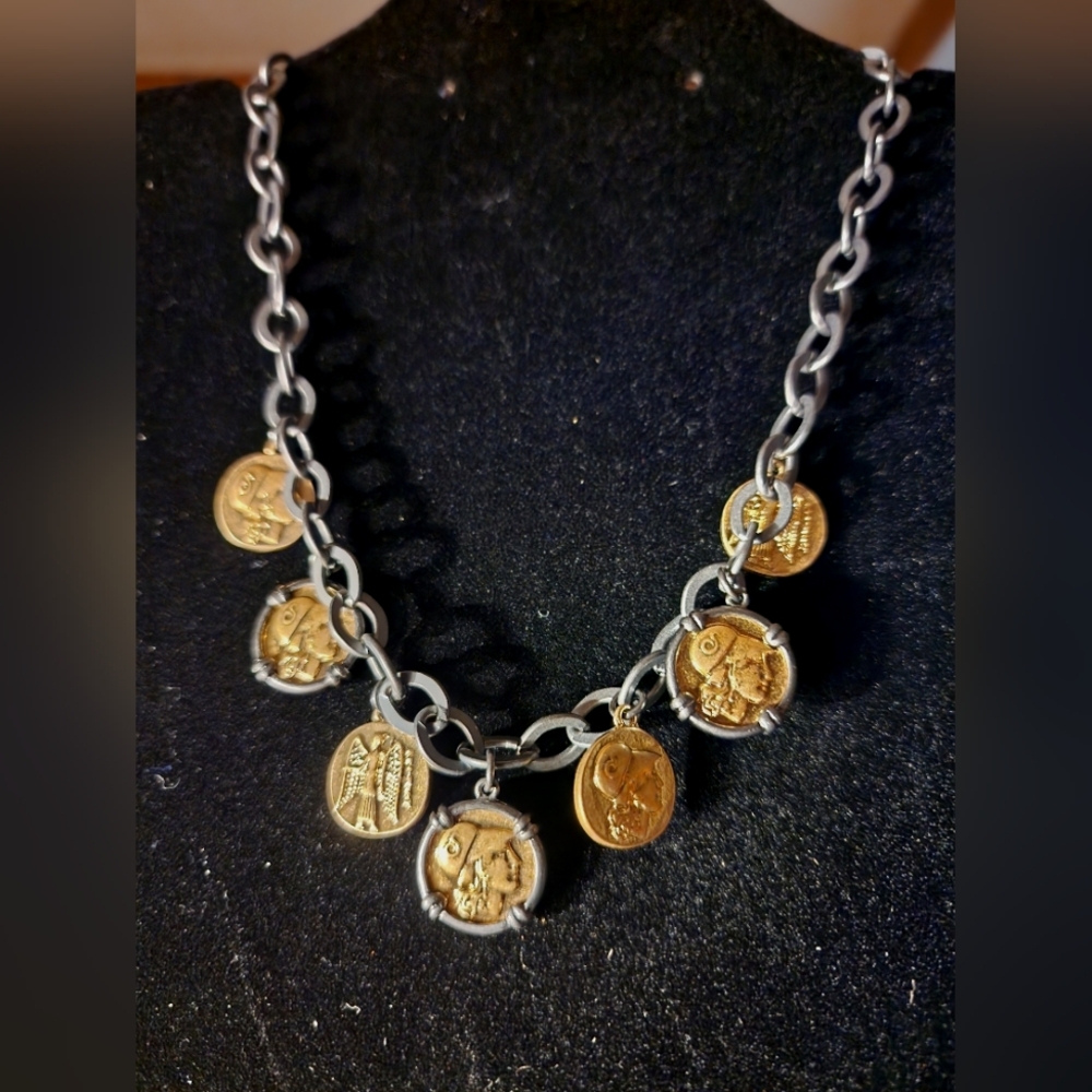 Lia Sophia NWT Ancient Coin Medallion Charm Necklace – Gold & Silver Tone